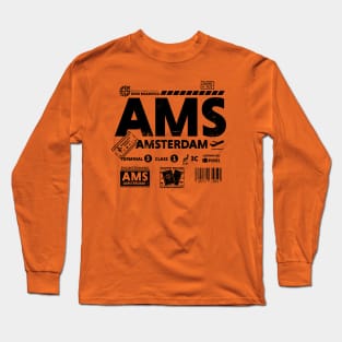 Vintage Amsterdam AMS Airport Code Travel Day Retro Travel Tag Oranje Long Sleeve T-Shirt